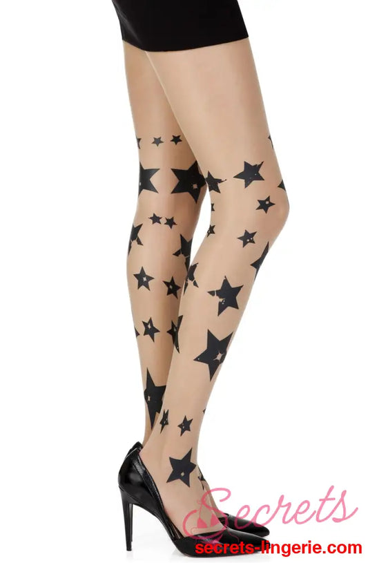 Zohara ’Shooting Stars’ Skin Sheer Print Tights