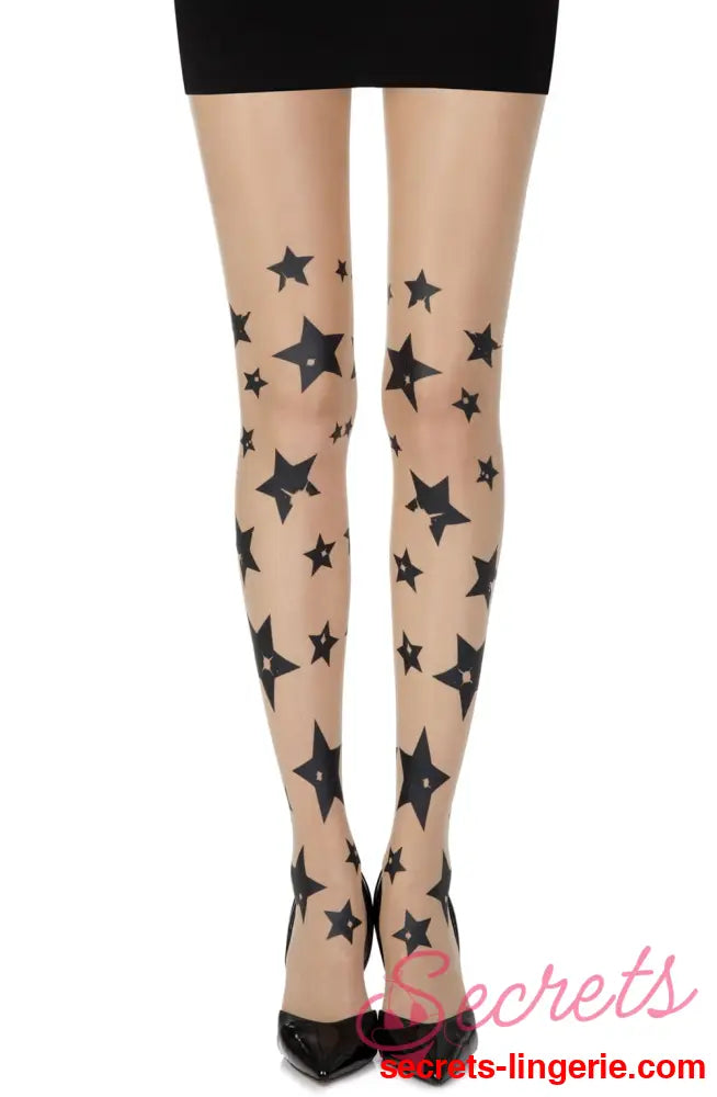 Zohara ’Shooting Stars’ Skin Sheer Print Tights