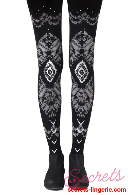 Zohara ’The Long And Winding Road’ Black Print Tights