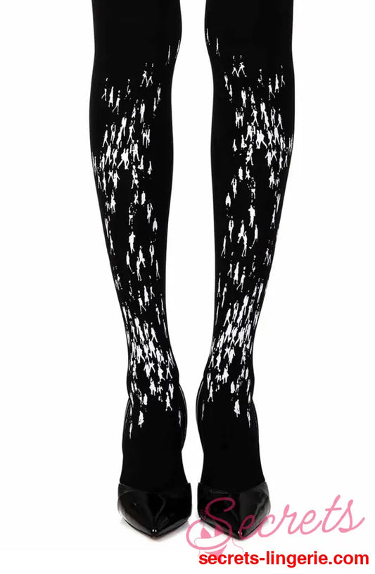 Zohara ’Walking By’ Black Print Tights