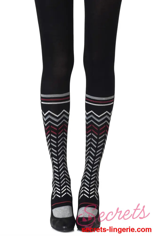 Zohara ’Zig Zag Walk’ Black Print Tights