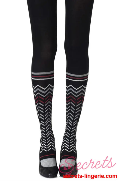 Zohara ’Zig Zag Walk’ Black Print Tights